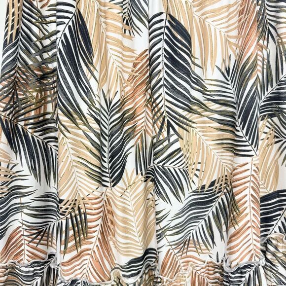 Robert Louis White Brown Tropical Palm Leaf Print Iered Ruffle Maxi Skirt NEW - Picture 12 of 13